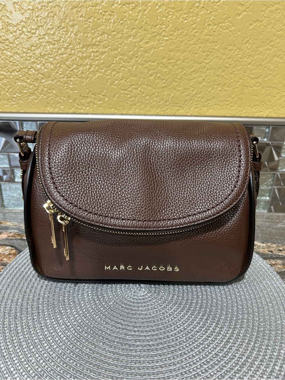 Marc Jacobs Dark Brown Pebbled Leather Crossbody with Gold Hardware